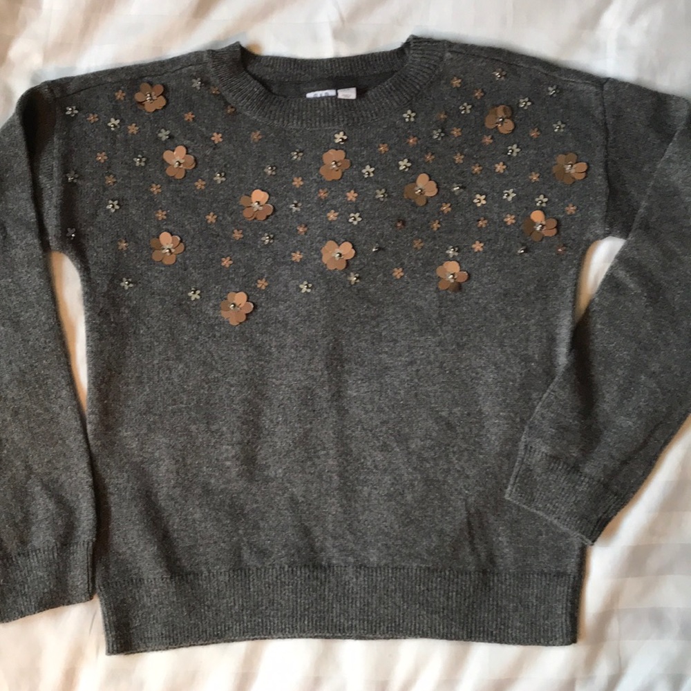 Gap grey shiny floral sequin floral crew neck